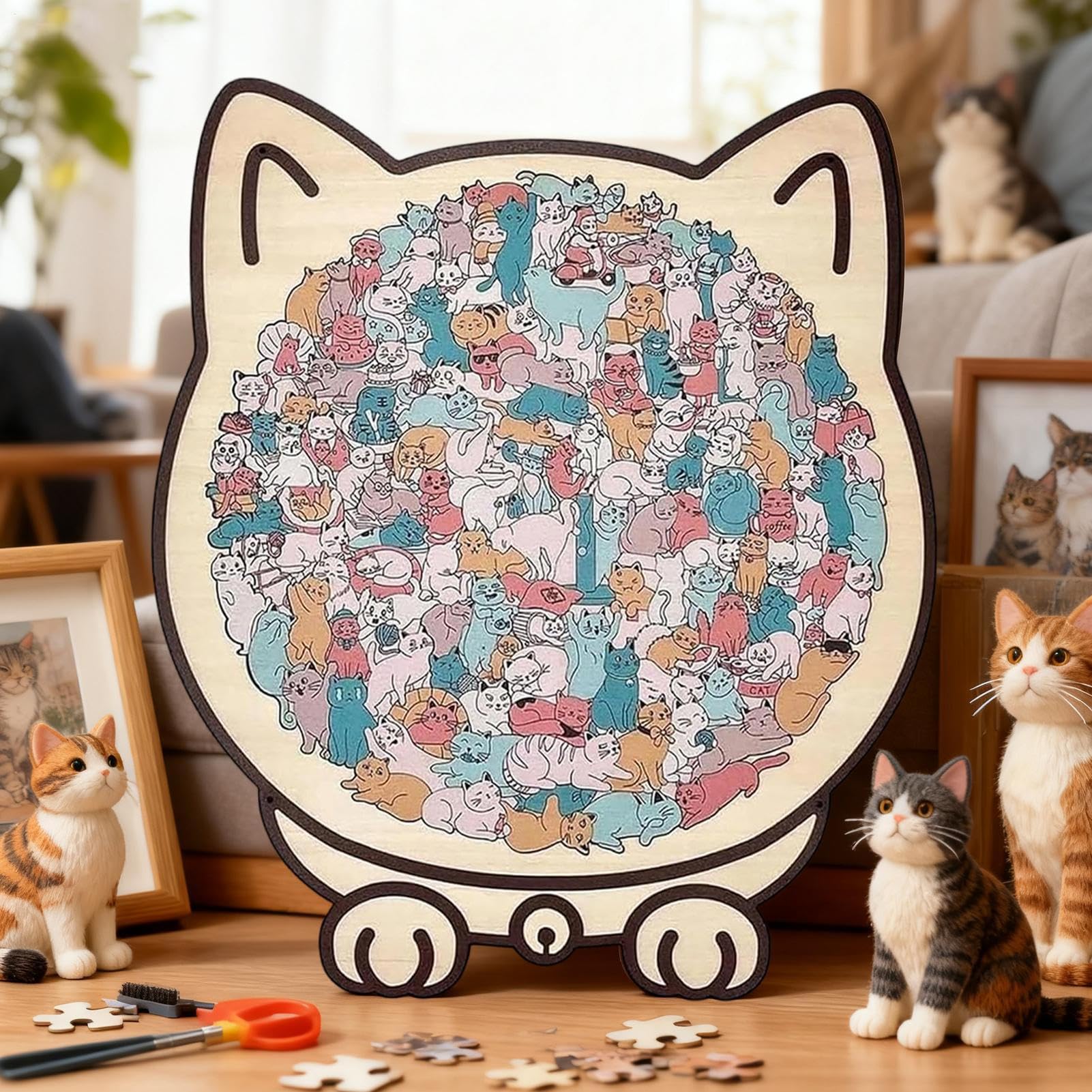 Katzenförmiges Holzpuzzle – 135 Teile, Dekorativ & Entspannend, Für Erwachsene & Kinder