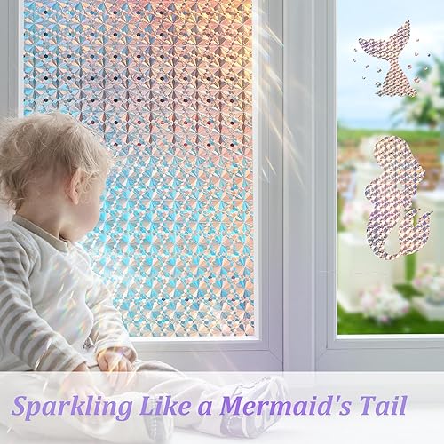 Miniatura 21 de Windimiley Película de privacidad para ventana, película de vidrieras con control de calor UV, esmerilado arco iris, película decorativa de baño