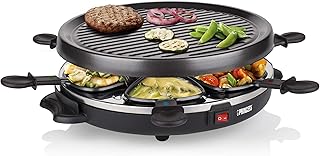 Raclette Princess 6 Grill Party, Pour 2 à 6 Personnes, Plaque en Pierre Ronde Ø30 cm, Chaleur Uniforme, Poêlons Lavables au Lave-Vaisselle, Idéale pour le Camping et la Maison, 01.162725.01.001