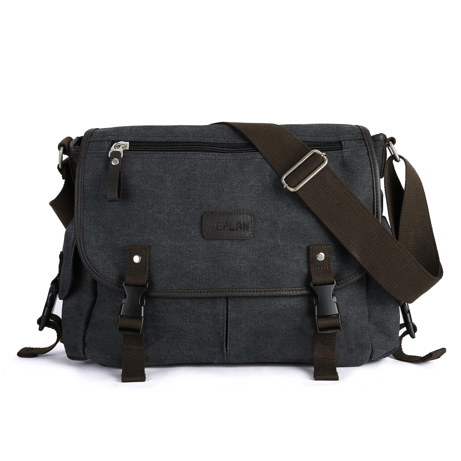 Messenger Bag for Men,Unisex Canvas Shoulder Bag,Classic Vintage Military Messenger Bags for women, satchel Bag,Crossbody Bookbag,Black, A-black, Casual Style