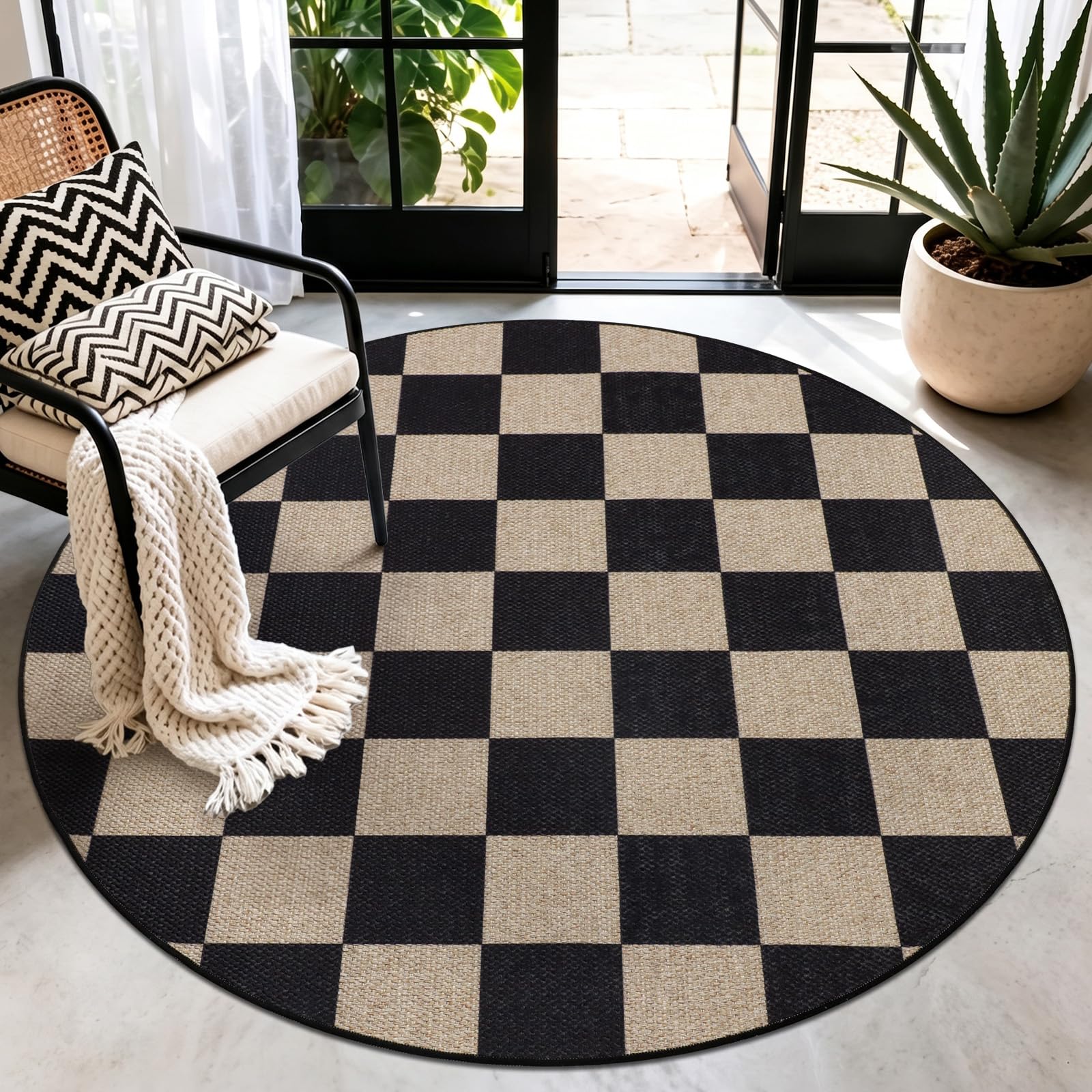 TUKDAK Boho Rugs Non Slip Round 120cm, Washable Circle Area Rugs for Bedroom, Non Slip Non Shedding Soft Low Pile Classic Circular Carpet for Kids Room Kitchen Office Dining Room — image 1