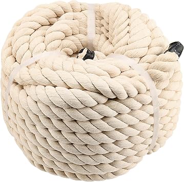 1 Inch x 65 feet Twisted Cotton Rope, Natural Cotton Rope, 3 Strand Twisted Cotton Rope Unbleached Macrame Cord for Crafts, Hanging Baskets, DIY Decoration