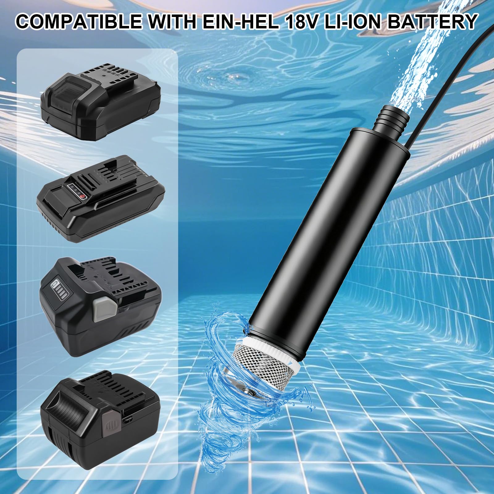 Mini pompa dell'acqua per Einhell PXC batteria agli ioni di litio da 18 V, 30 l/min, 4500 giri/min, pompa sommersa per batteria Einhell da 18 V, pompa dell'acqua sporca, per giardino, vasca