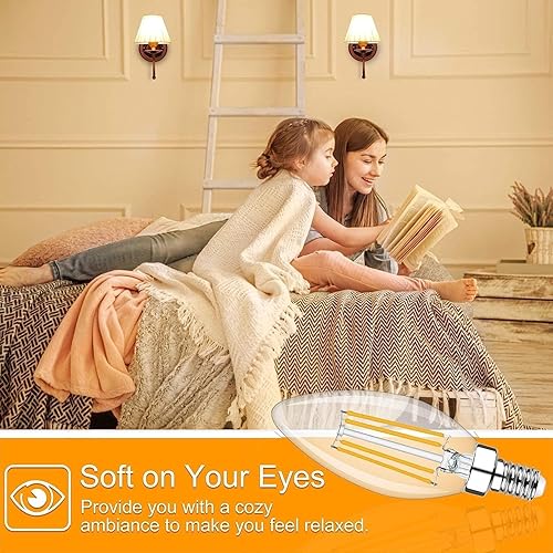 Miniatura 4 de Cotanic Bombilla LED para candelabro, regulable de 2700 K, blanco cálido suave, E12, base pequeña, tipo B, equivalente a 60 W, bombilla de vela B11