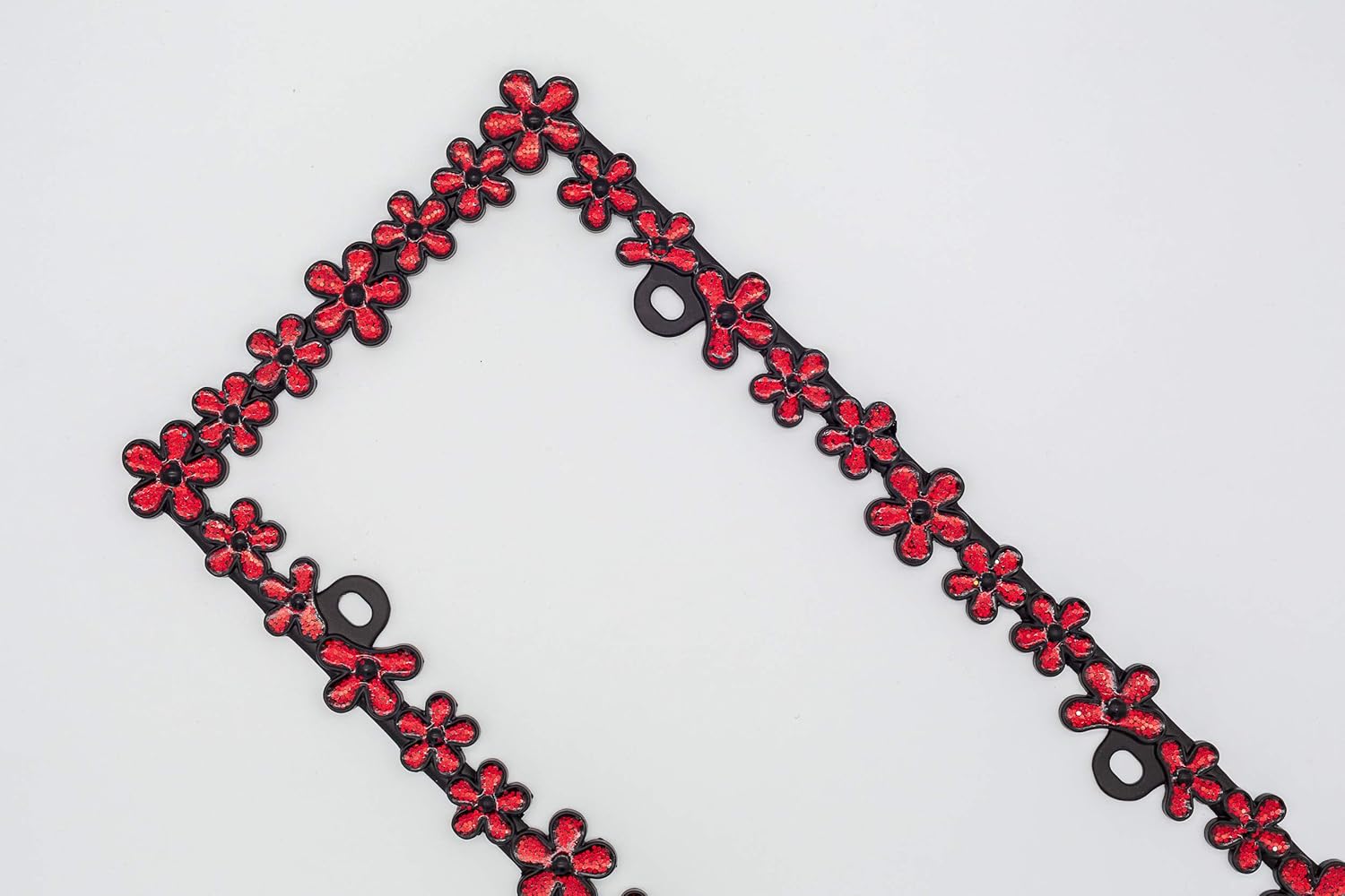 Creathome 3D Shining Daisy Wrenth License Plate Frame from Pure Zinc Alloy Metal Perfect Plate Holder,Matt Black with Red Glitter - Image 6