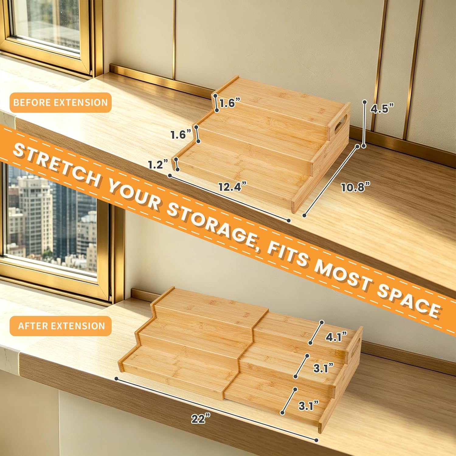 Expandable Bamboo Can Rack Organizer, 3 Tier Canned Food Storage for Pantry