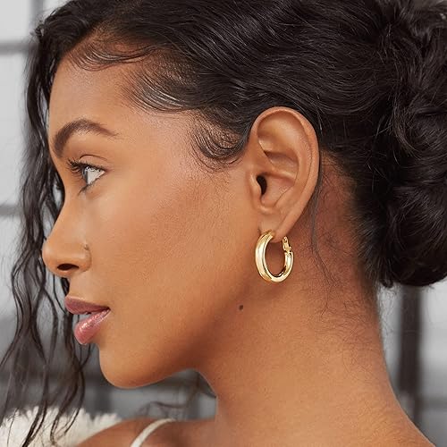 Miniatura 2 de PAVOI 14K Gold Plated Sterling Silver Post Hoops Lightweight Chunky Hoops Huggies Thick Gold Hoop Earrings for Women