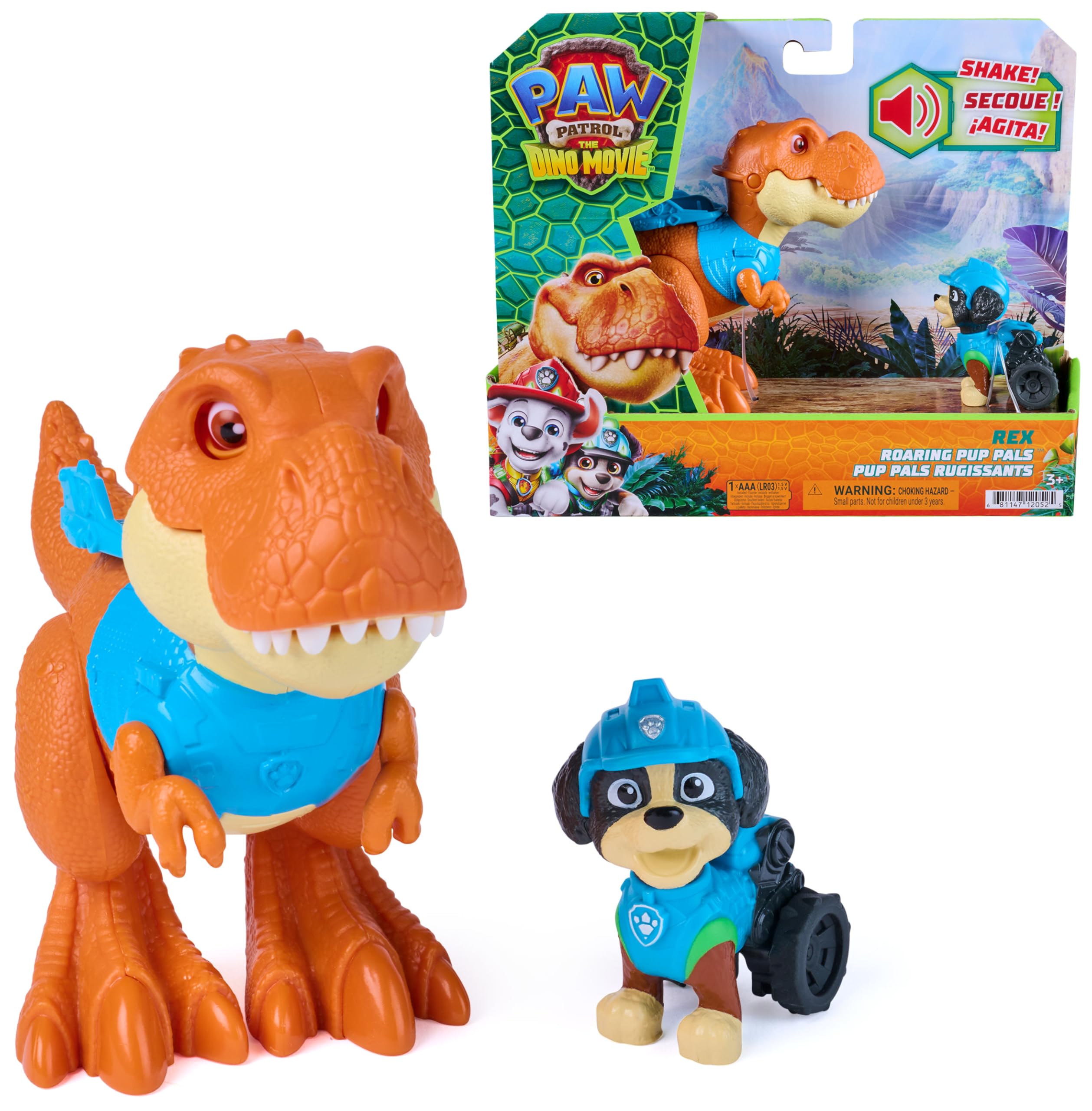 Paw Patrol: The Dino Movie, Rex Roaring Pup Pals, Includes Articulated 12,7 cm Timmy the T-Rex Figure with Activated Sounds and Rex Action Figure, Nursery Toys for Boys & Girls Ages 3+