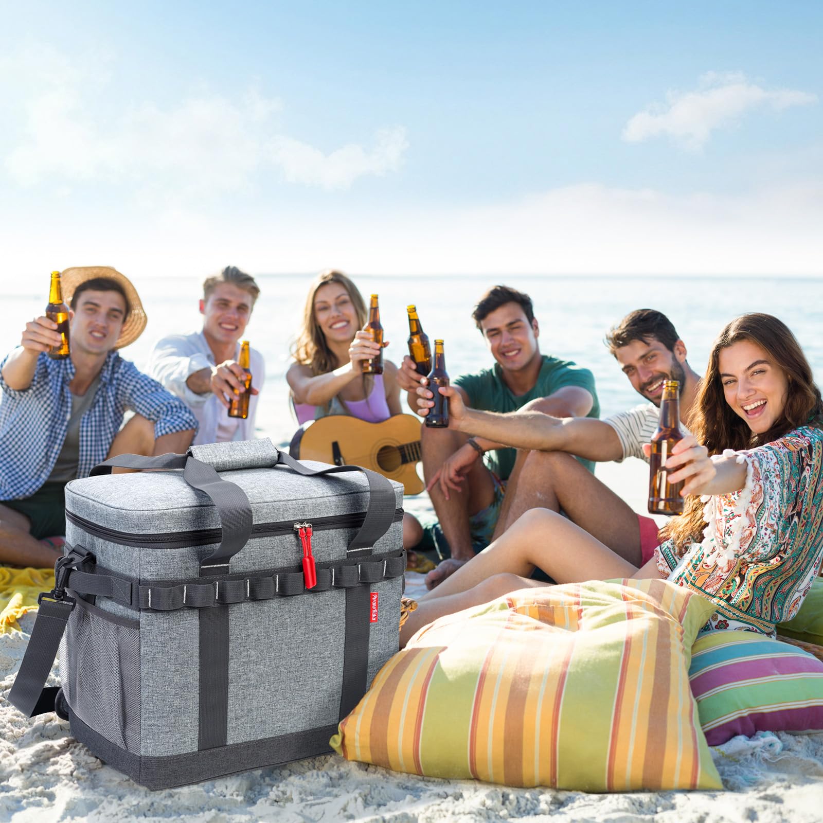 Kühltasche 40L, 12h Kühlung, Groß Faltbar Picknicktasche, Kühlbox Tragbare Isoliertasche für Auto & Einkaufen, Thermotasche Cooler Bag für Arbeit, Picknick, Strand, Camping, BBQ