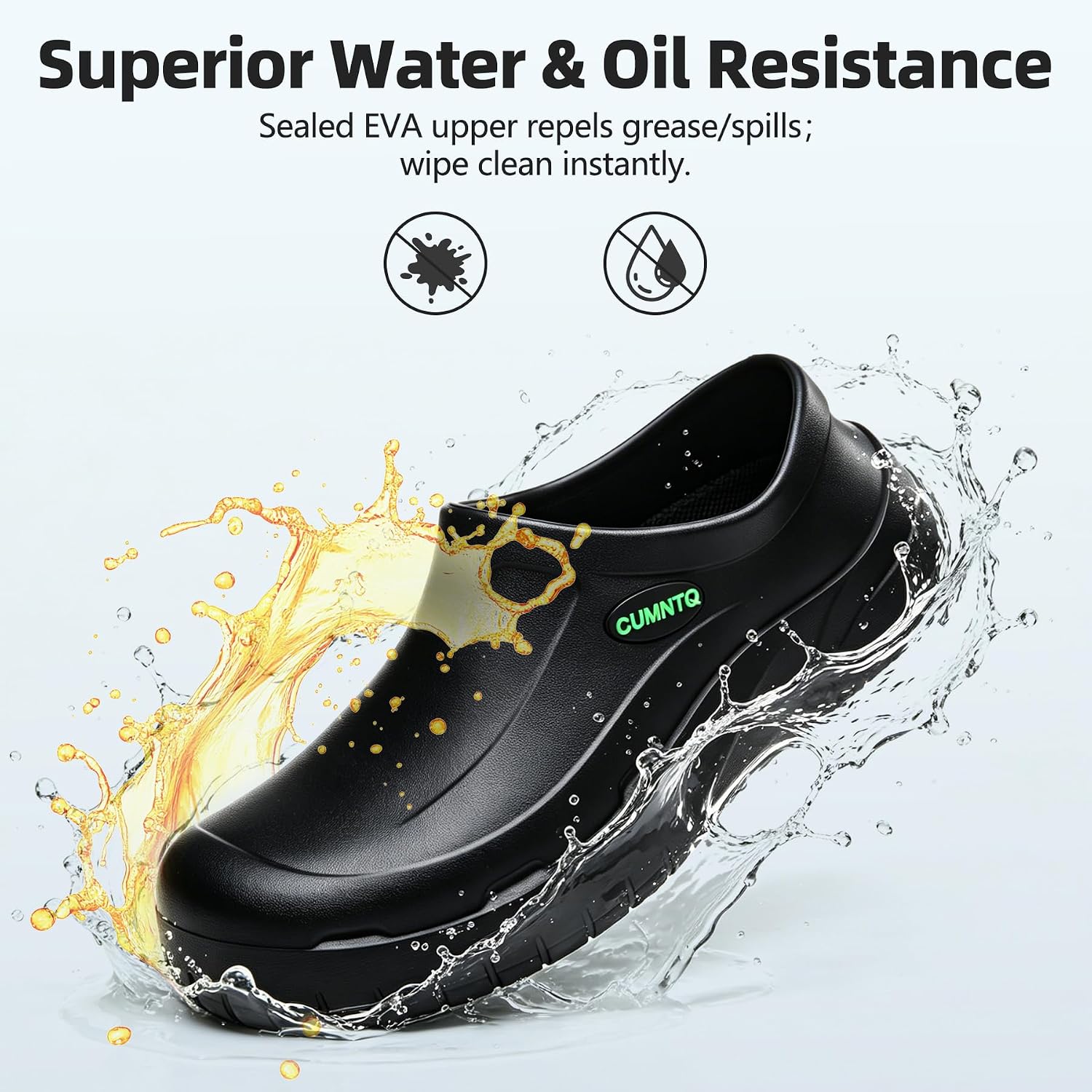 Non Slip Work Shoes for Men Women Waterproof Oil Resistant Chef Shoes Lightweight Comfortable Slip On Clogs for Kitchen Restaurant Garden Indoor Outdoor