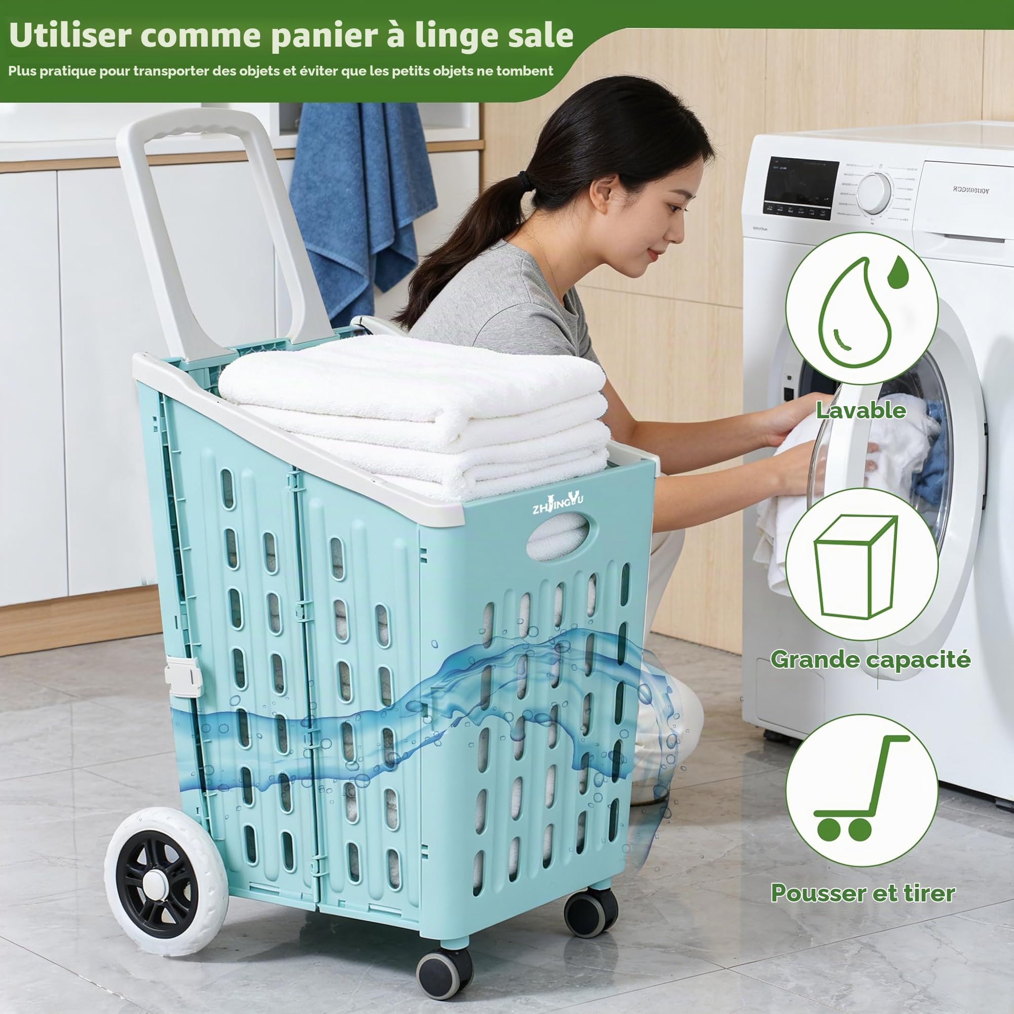 ZHJINGYU Chariot de Courses Pliable 75L, 4 Roues Pivotantes - Chariot Utilitaire à Roues Pivotantes, Idéal pour Le Magasin, l'Épicerie, Le Bureau et la Blanchisserie (Bleu)