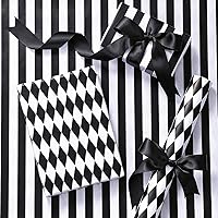 Vista 1 de RUSPEPA Rollo de papel de regalo reversible, mini rollo, rayas blancas y negras y patrón de diamantes para regalo de cumpleaños, bodas