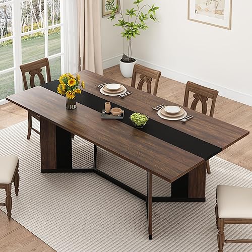 Miniatura 8 de Mesa de comedor de 71 pulgadas para 4, 5, 6 personas, mesa de cocina rectangular de madera con mesa impermeable, mesas de comedor con patas