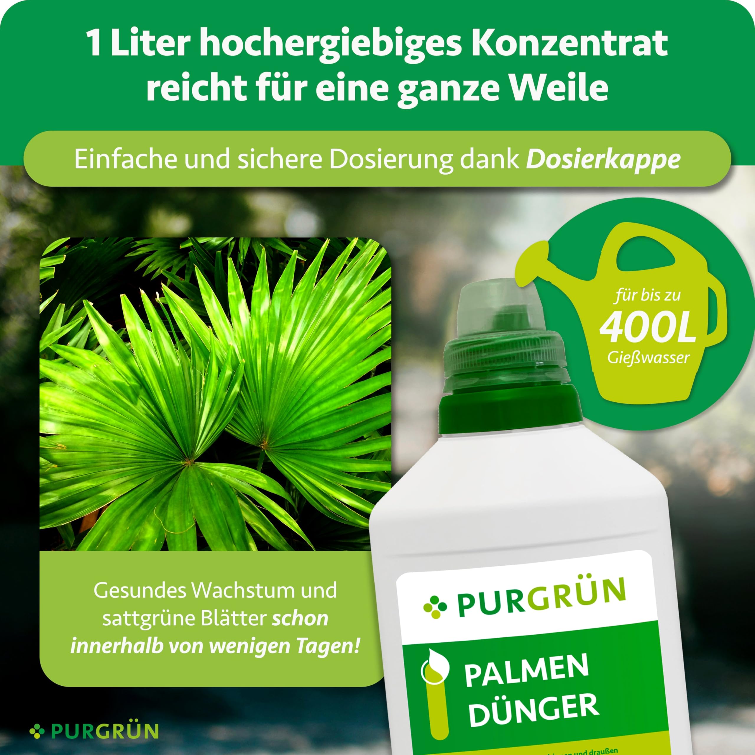 Palmendünger 1 Liter – Schnelles Wachstum dank extra Stickstoff – Guano für kräftige Palmwedel – Vollspektrum-Nährstoffe – Konzentrat für ca. 400 Liter Gießwasser – Premium-Flüssigdünger