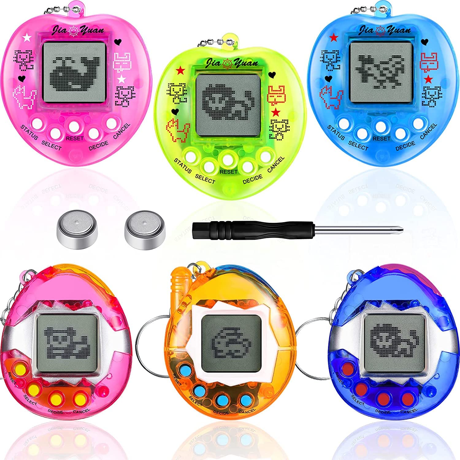 Excefore6 Pieces Virtual Pets Keychain, Digital Nostalgic Electronic Pets Keychain, Pet Key Chain, 90s Handheld Games, Electronic Pets Game Keyring with 1 Screwdriver 2 Button Battery