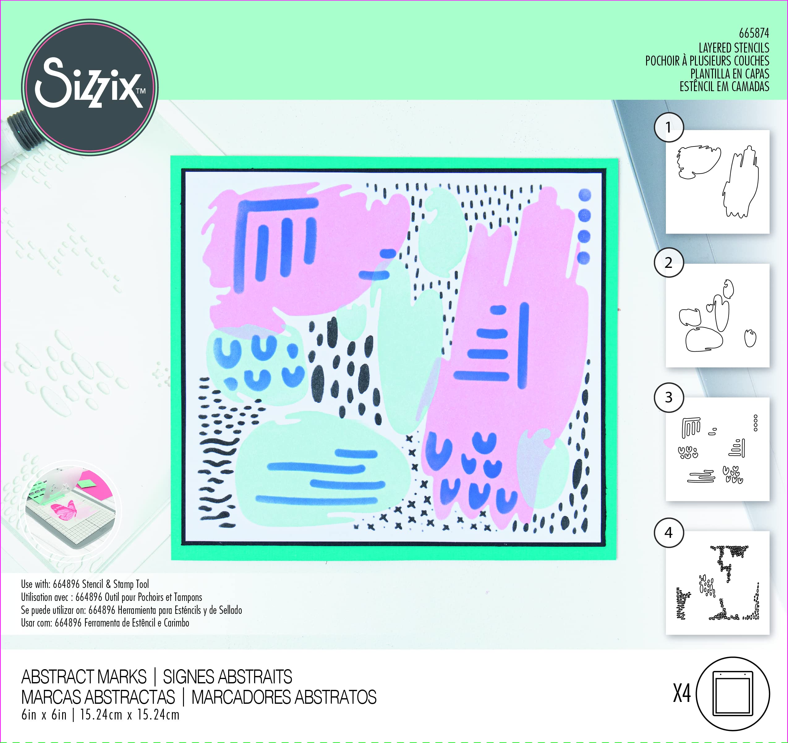 Sizzix Layered Stencils 4PK Abstract Marks by Lisa Jones, One Size - Image 3
