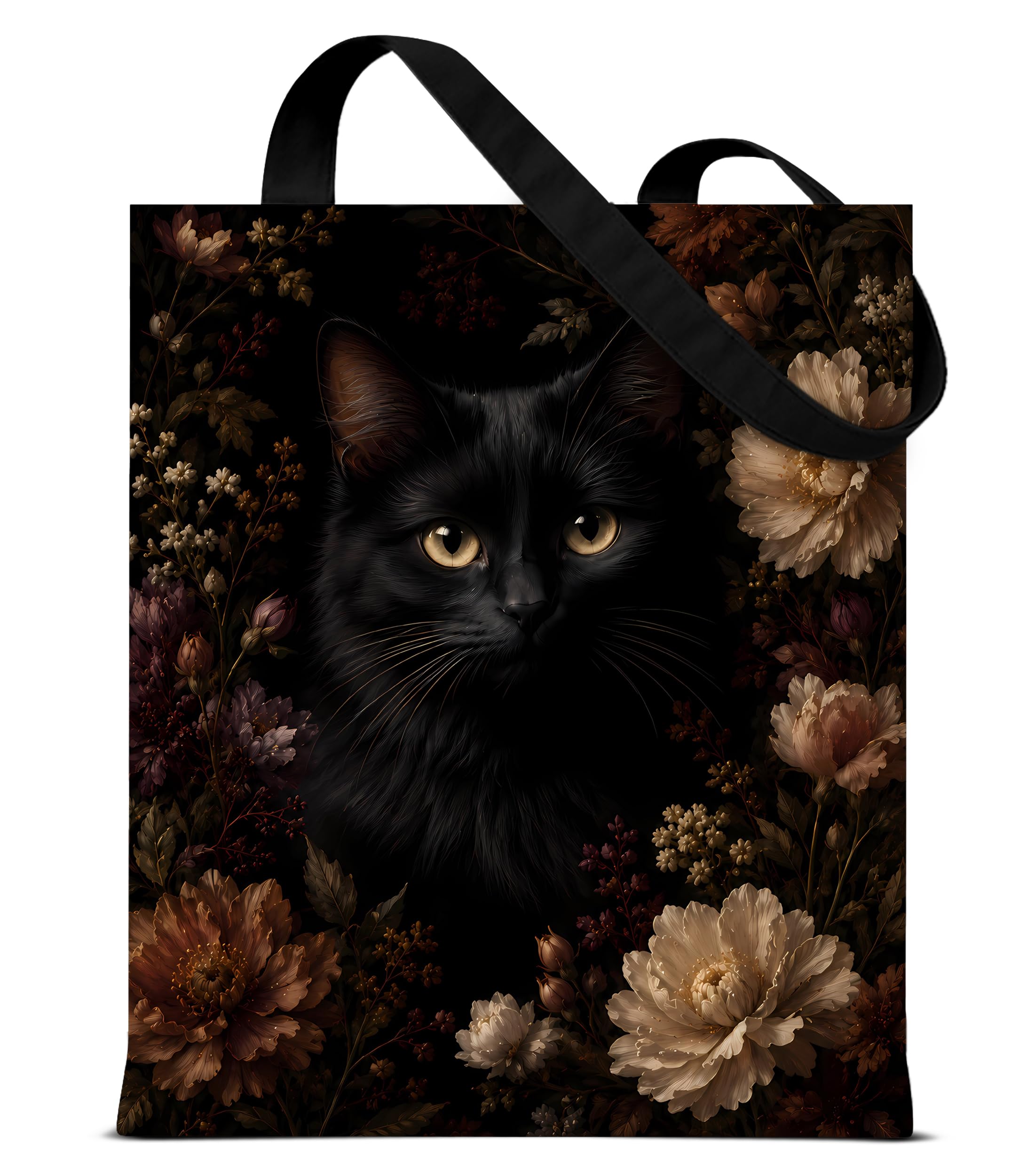 Cute Cat Canvas Tote Bag for Women， Aesthetic Reusable Shoulder Bag for Shopping Travel Work