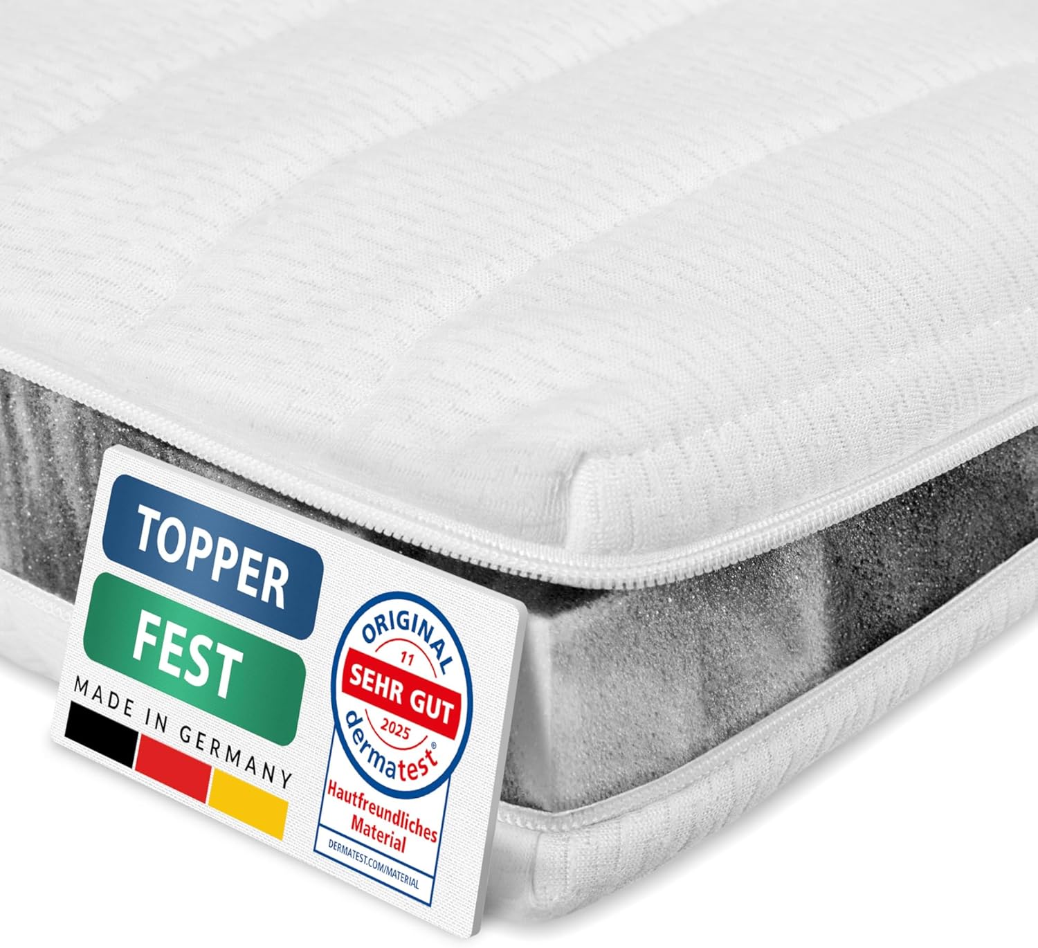 AM Qualitätsmatratzen Topper 180x200cm hart - Made in Germany - Oeko TEX zertifizierter Matratzen Topper 180x200 H4 / H3 für Boxspringbett - Feste Matratzenauflage 180x200 mit waschbarem Bezug - Amazon product rated Grade B