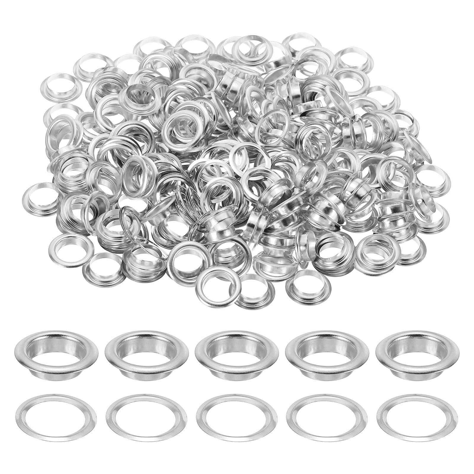 sourcing map 200 Sets Grommets Eyelets, 10mm Brass Self Backing Eyelets Metal Eyelet with Washers for Belts, Shoes, Clothes, Bead Cores, DIY Project, Silver Tone