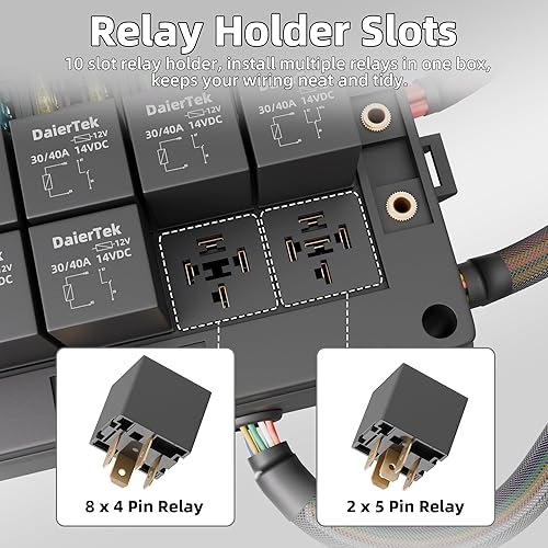 Miniatura 3 de DaierTek Caja de relés de 12 V, bloque de relé de 10 vías y panel de fusibles de hoja ATCATO de 10 vías, caja de fusibles precableada a prueba de