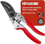Kimura® 8" Pro Perruquement de taille, Japonais de poids lourds SK5 Lames d'acier, 1 Capacité de coupe de pouce, non glissante PVC Poignées enduites, légèreté & Ergonomie, Pruners japonais, Clippers professionnels de jardin