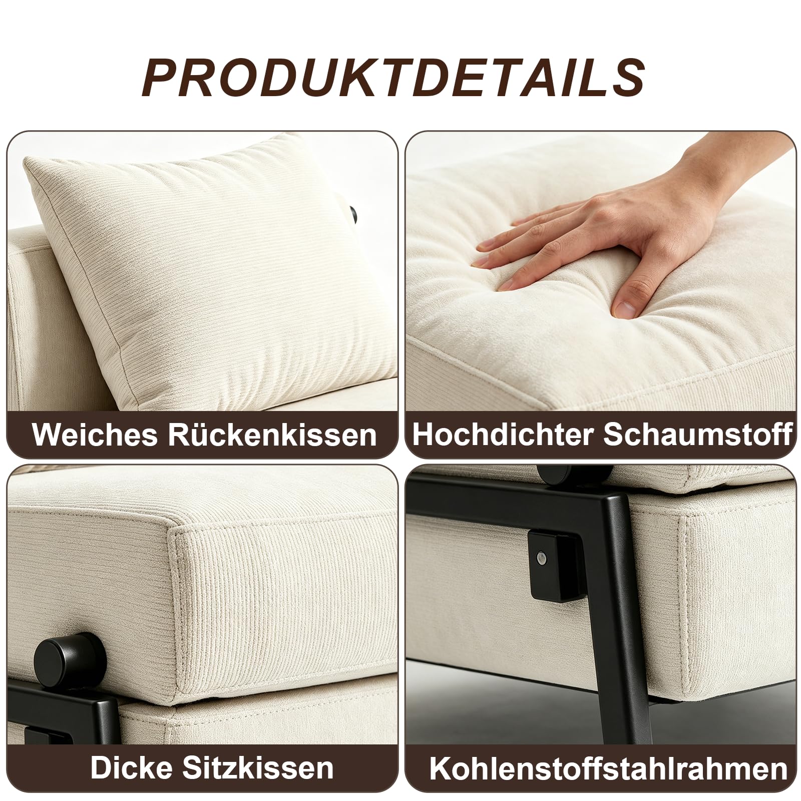 Generisch 2-in-1 Schlafsofa mit Bettfunktion, Cord Schlafcouch mit Kopfkissen, Bequeme Schlafcouch für Kleine Wohnzimmer, Schlafzimmer und Gästezimmer