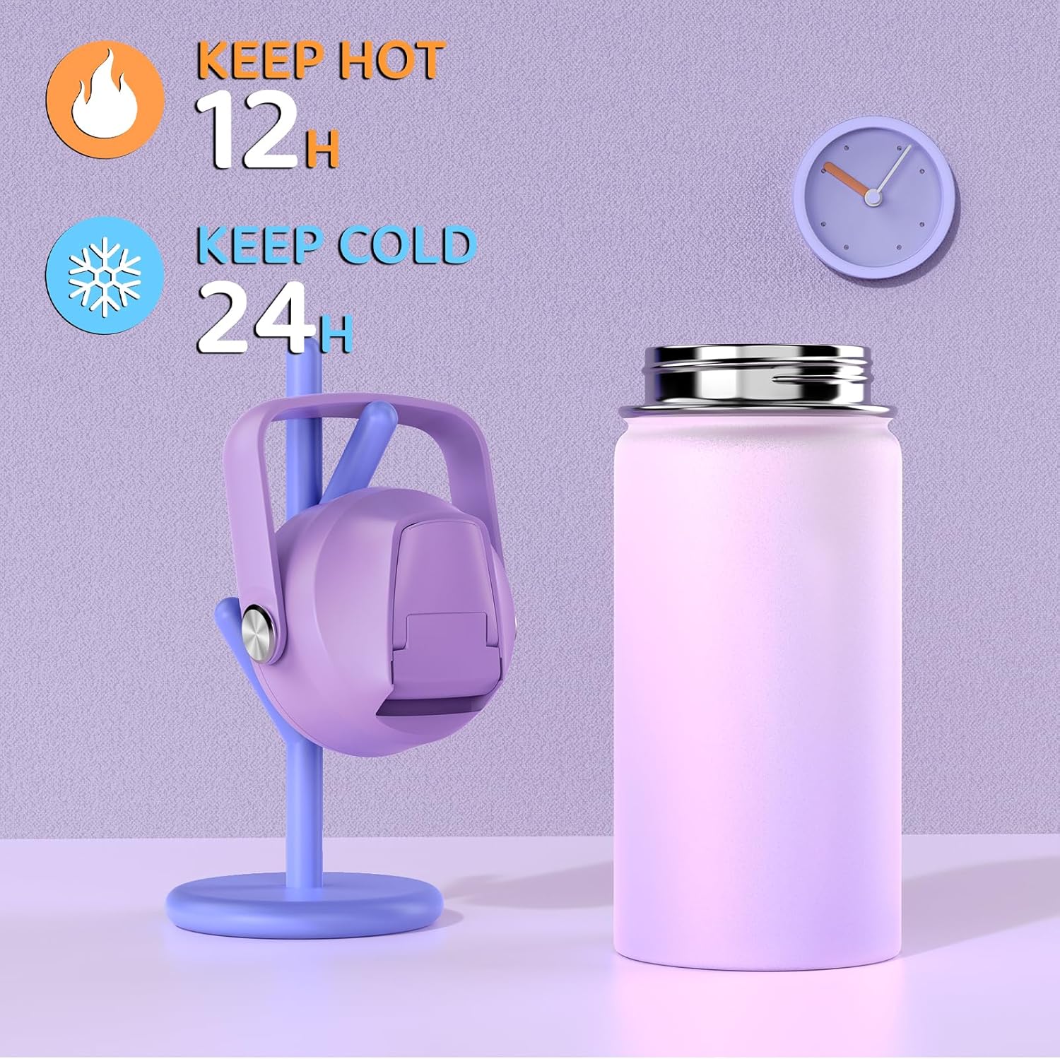 Bevalsa School Backpack for Girls, Bookpack with 14oz Insulated Water Bottle, Lunch Bag & Pen Case, Schoolbag for Kids & BPA-FREE Stainless Steel Metal Cup for Elementary Middle Student (Purple) - Image 4