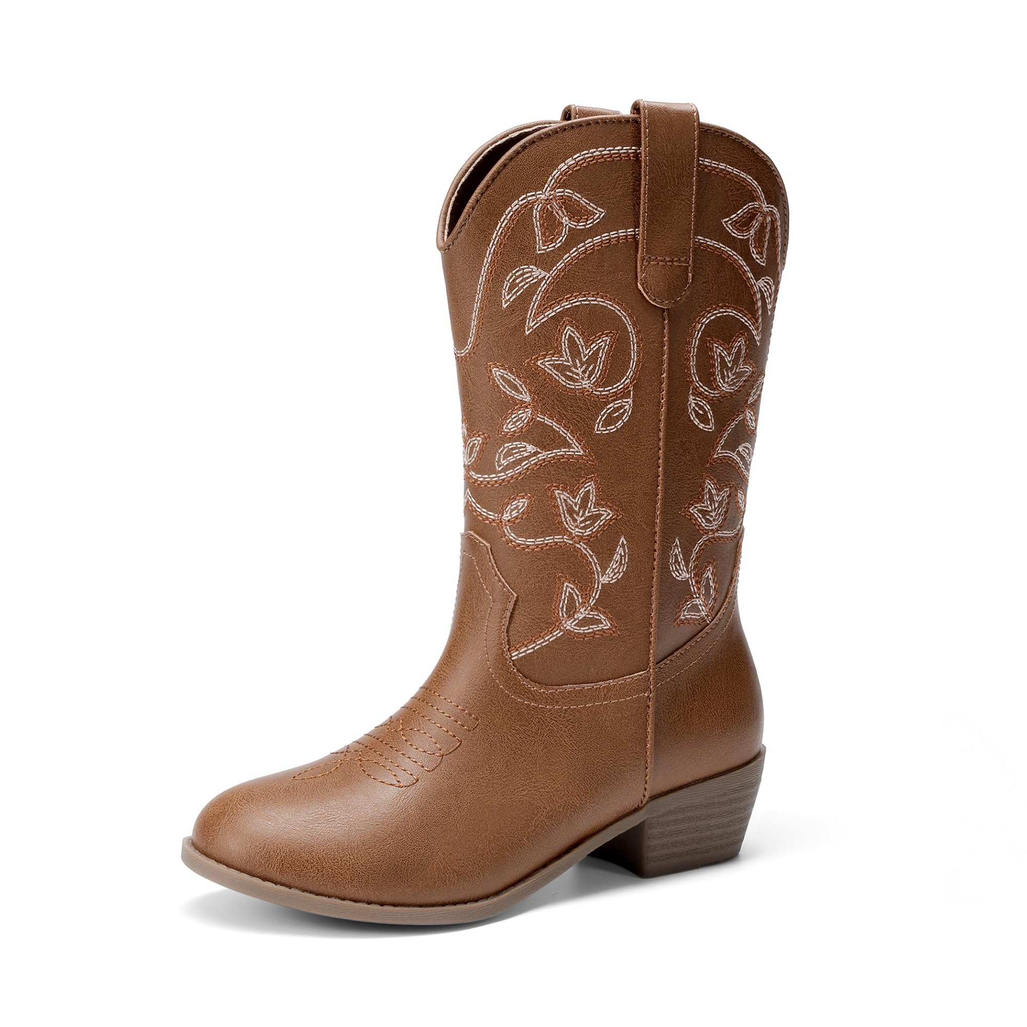DREAM PAIRS Girls Cowboy Cowgirl Western Boots,Brown,10 Toddler