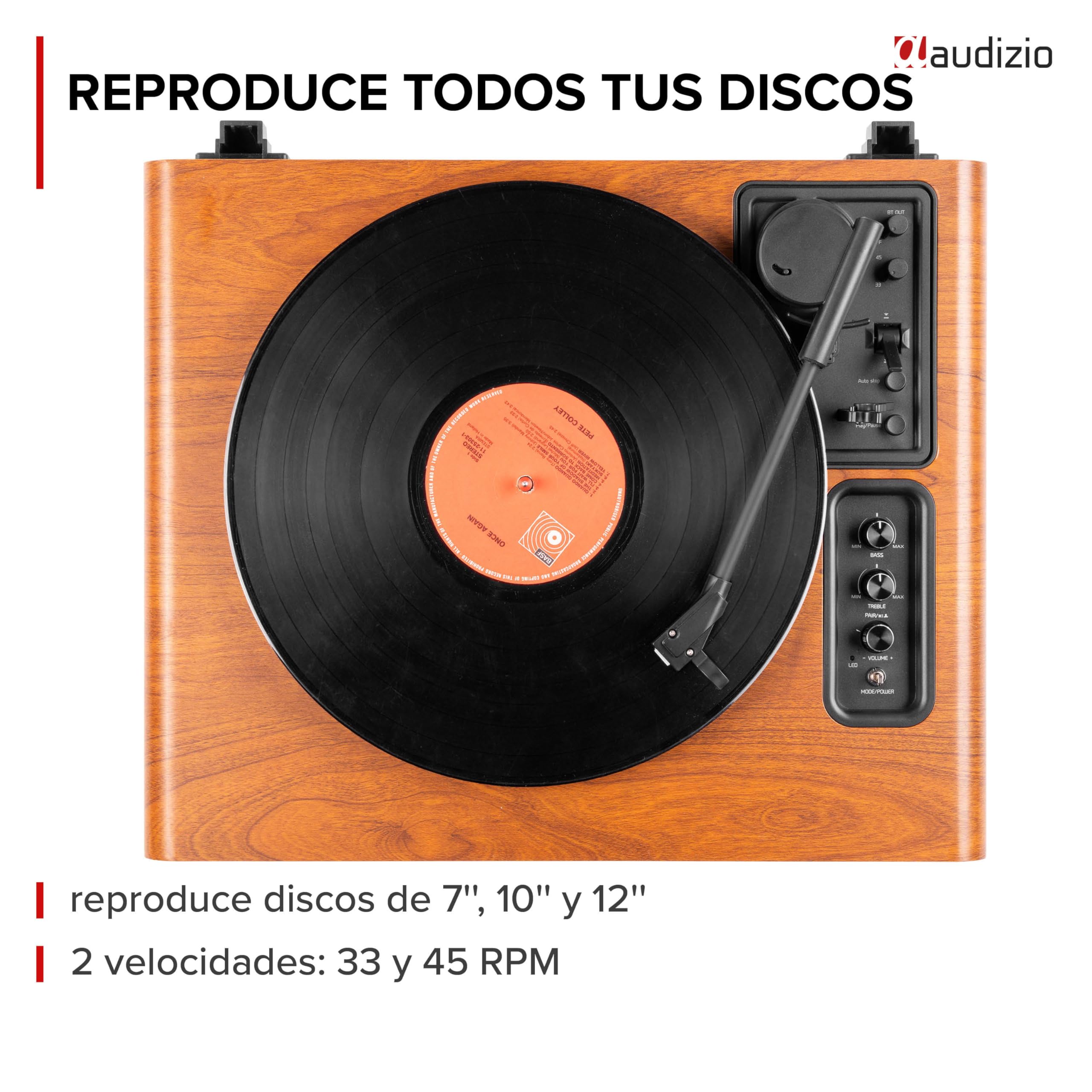 Audizio Laredo - Tocadiscos con BT portátil + Maleta RC37 marrón Oscuro | Bluetooth incorporado, diseño portátil y cápsula Audio Technica, sonido estéreo, para tu salón de estilo retro clásico