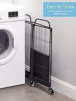 Vista 5 de Cesta de lavandería resistente con ruedas enrollables con cerradura, cesta de lavandería duradera y plegable con bolsa extraíble y asa de metal