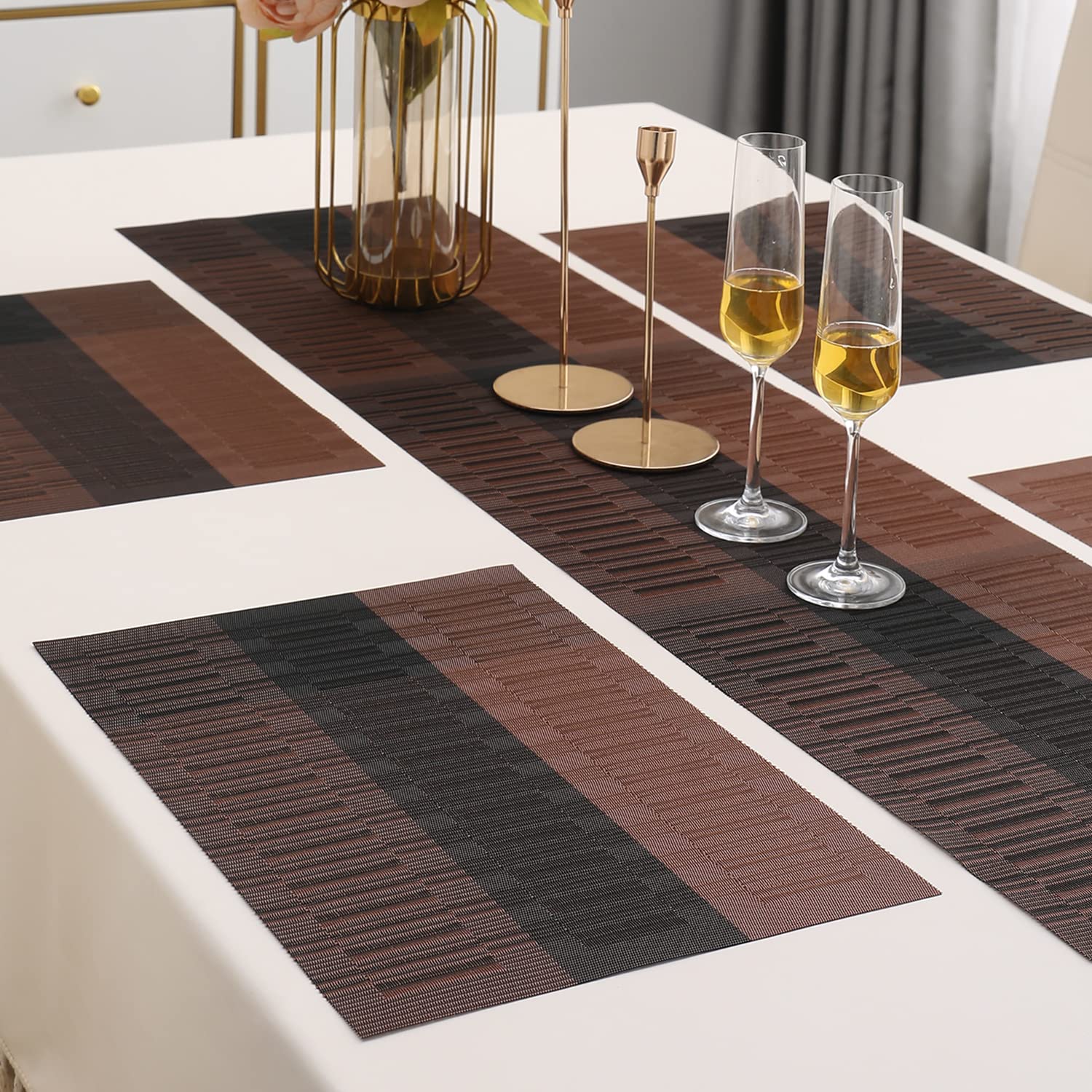 Hokipo Pvc Dining Table Mats With Runner For Table 4 Seater (Ar3288) - Brown 1