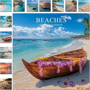Gannyfer 2026 Wall Calendar, 18 Months Beaches Calendar 2026-2027, January 2026 to June 2027, Large Wall Calendar 2026, 12" x 24" Opened, Perfect as Gifts for Friends, Family 3 Stickers Included