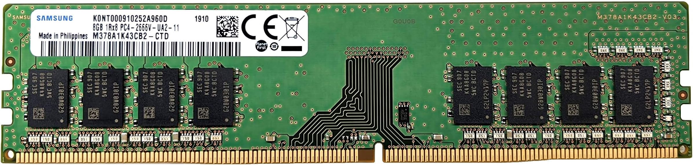 Samsung 8GB DDR4 2666MHz DIMM PC4-21300 288-Pin 1Rx8 1.2v UDIMM Desktop Memory Upgrade M378A1K43CB2-CTD