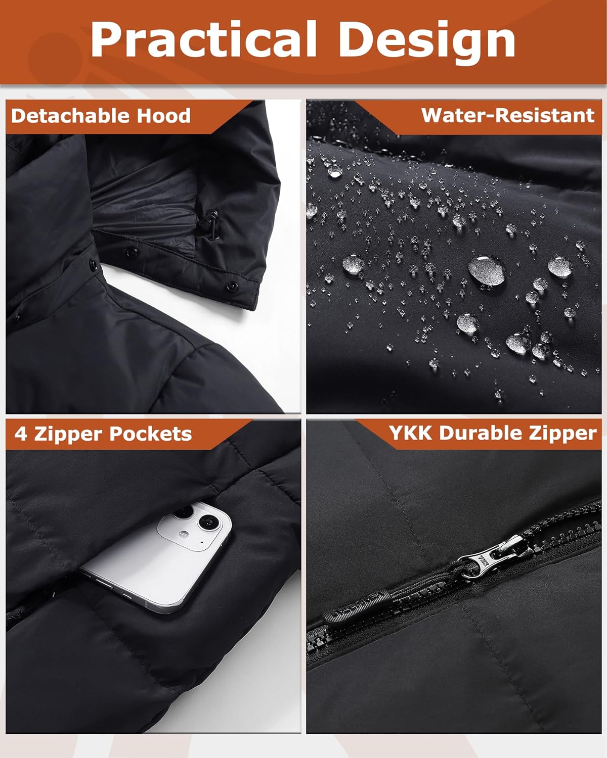 Venustas Women's Recycled Down Heated Jacket with Battery Pack, Winter Heated Puffer Coat with Detachable Hood - Image 5