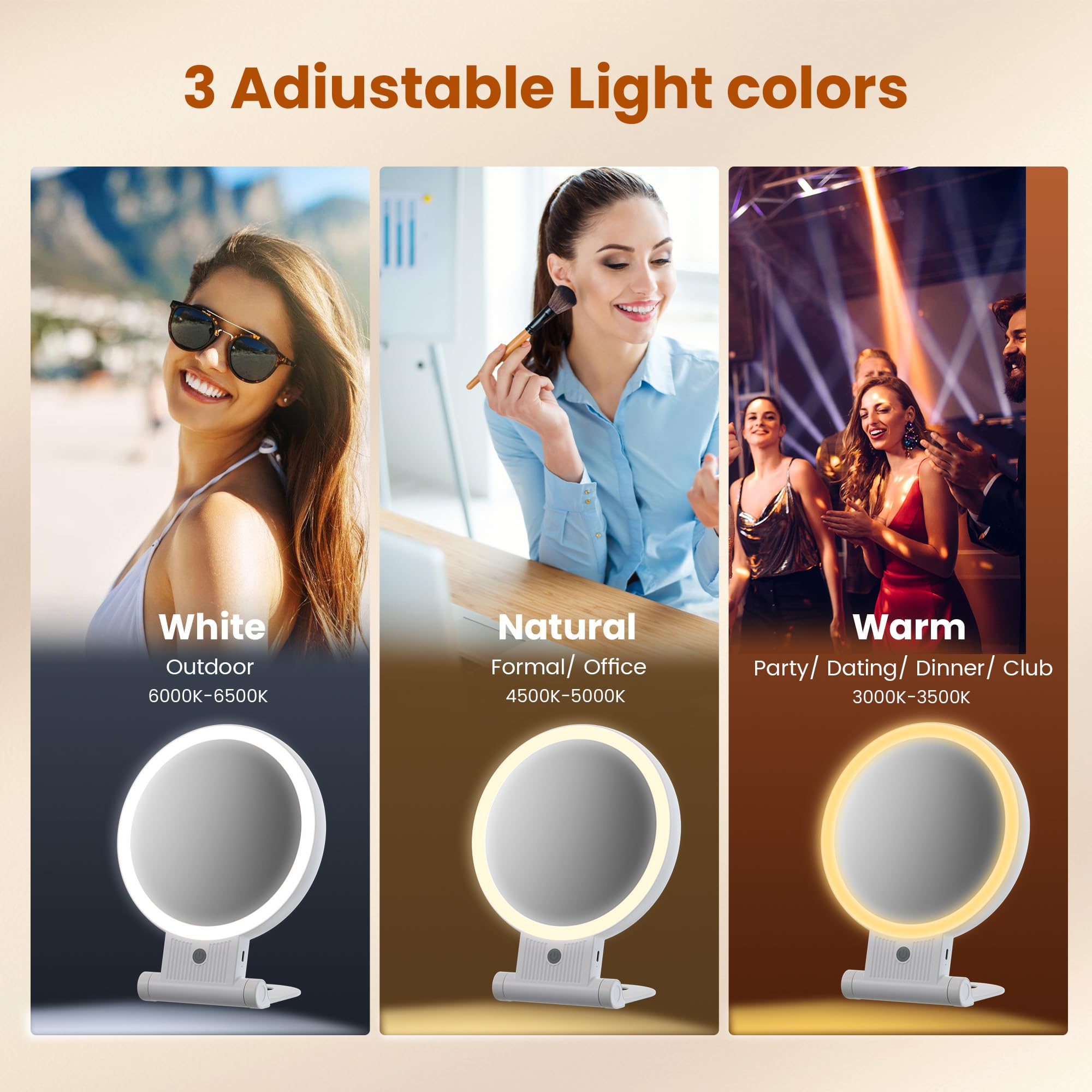 Makeup Mirror with Light, 1X/30X Magnification, Rechargeable