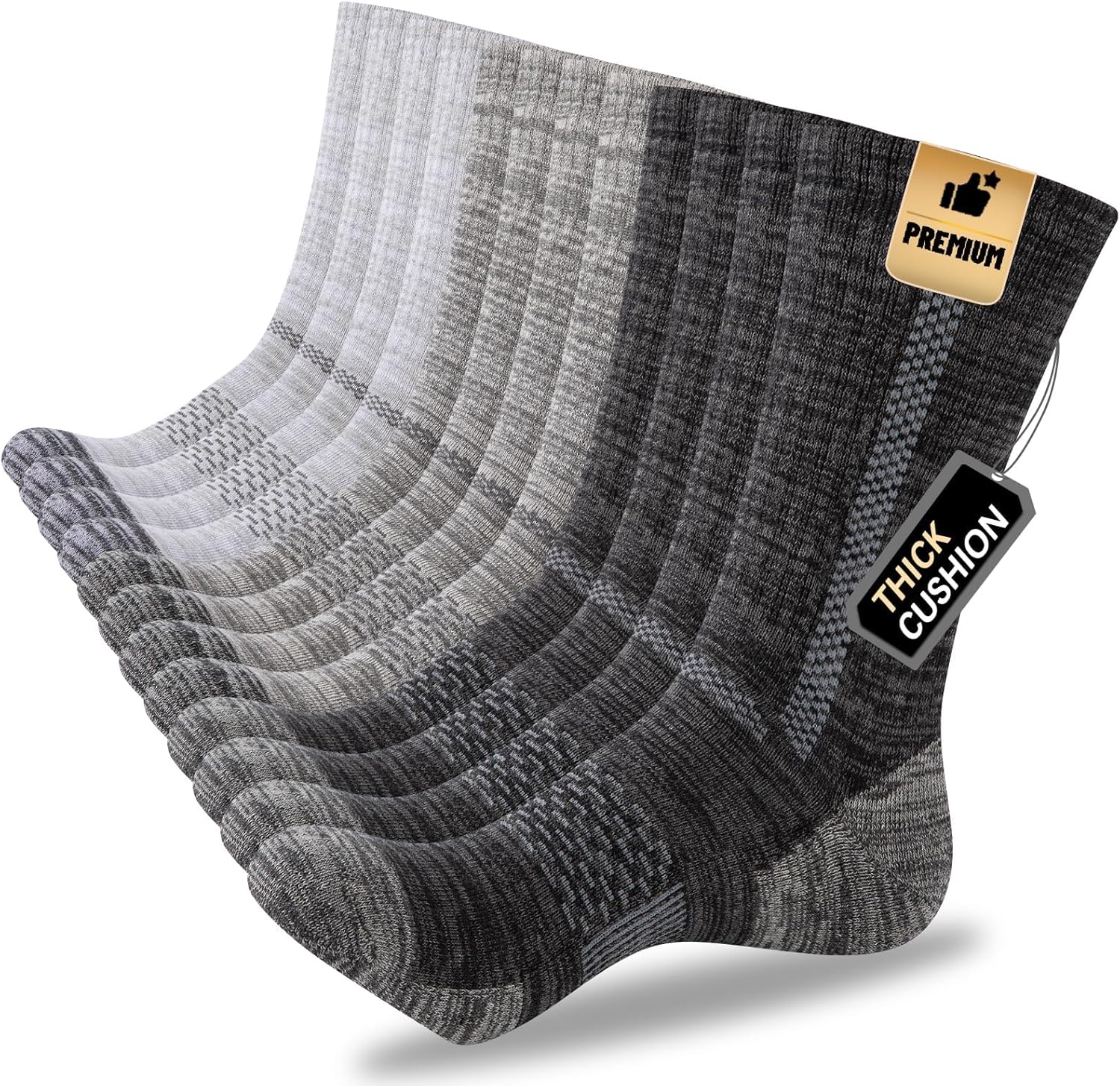 Heatuff Mens Crew Socks, 6 Pairs Cotton Boot Cushioned Socks,Moisture-Wicking Work Hiking & Athletic Outdoor Socks