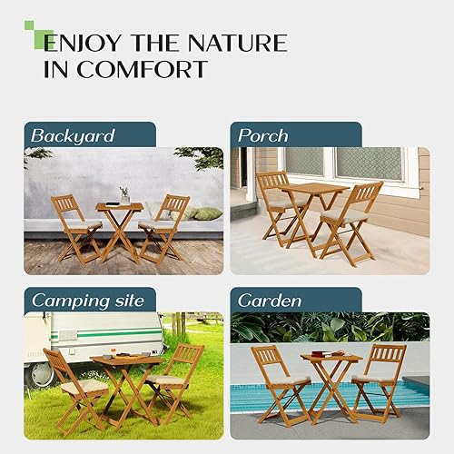 Miniatura 7 de Juego de muebles de patio IDZO de alta resistencia, capacidad de 400lbs, 3 piezas al aire libre, sillas plegables con cojín, mesa cuadrada - Mejora