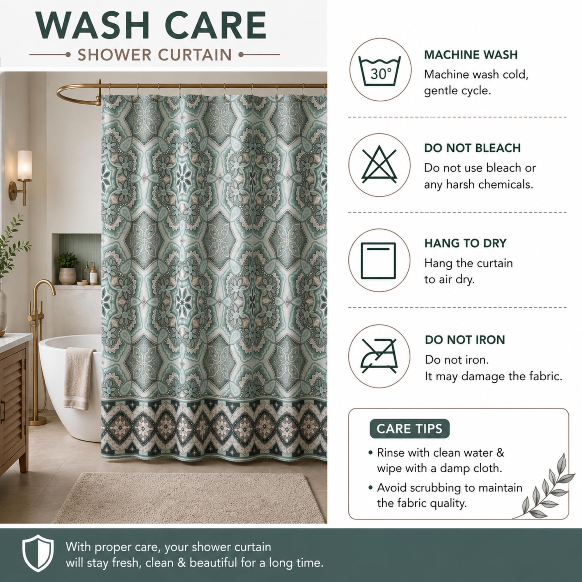 homewards Digitally Printed Ethenic Design Water Repellent Polyester Shower Curtain (6ft x 6ft) 180cm x 180cm with 12 Hooks,Blue Ethenic Design 4