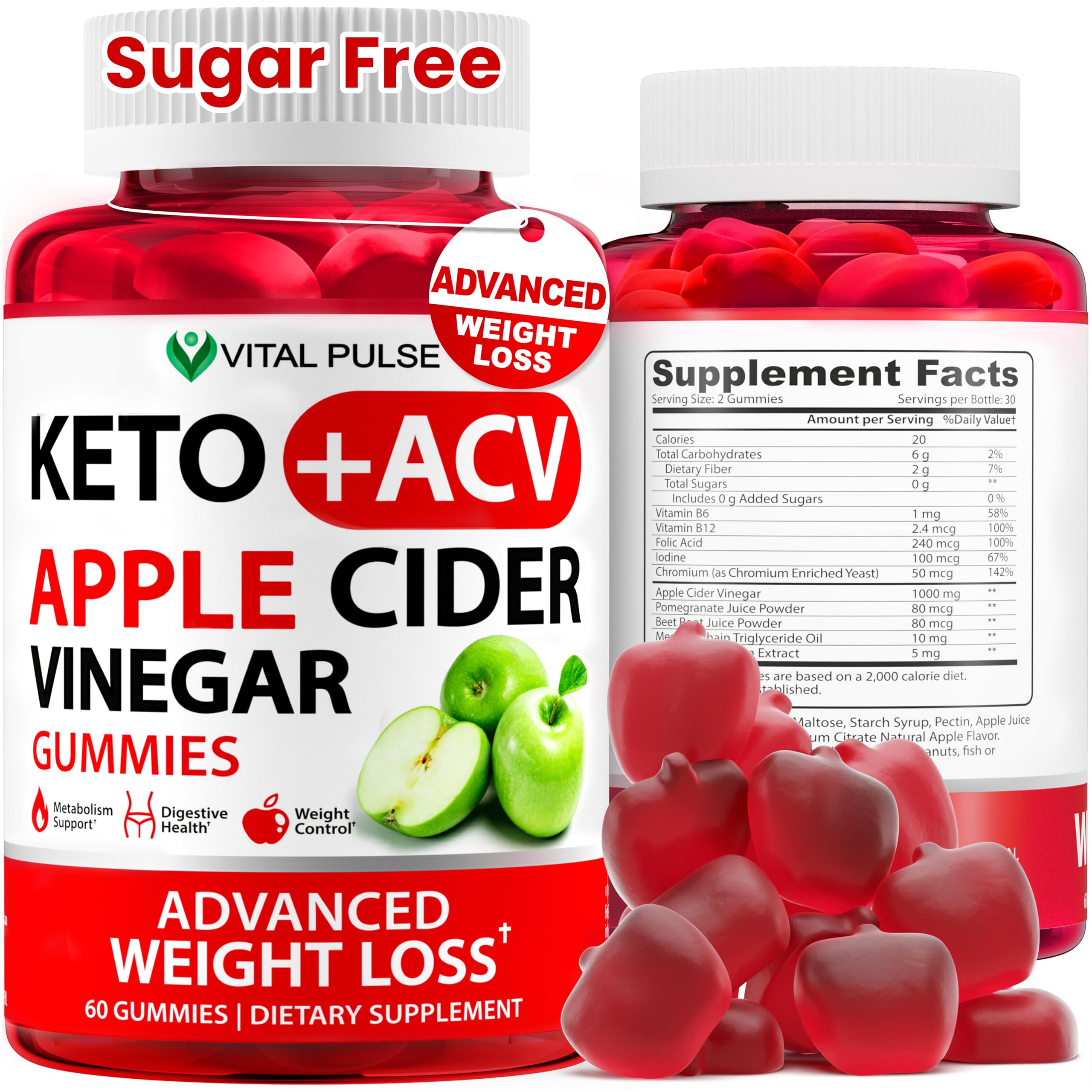 Keto ACV Gummies Advanced Weight Loss - ACV Keto Gummies for Weight Loss Gummy Supplement for Women and Men - Detox - Apple Cider Vinegar - Apple Flavor