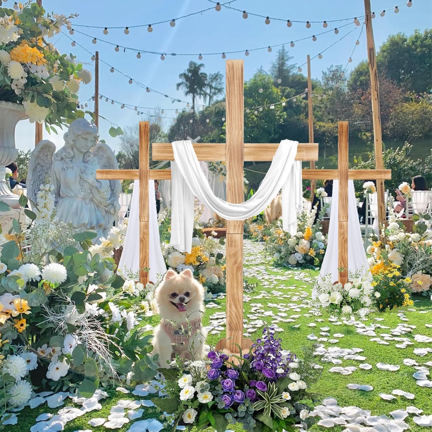 Wood Cross Set 59" & 2 Pcs 32" Easter Wood Standing Cross Jesus Christ Catholic Crafted He is Risen Easter Decor for Outdoor Indoor Wedding Communion Churchr (Lighting Not Included)