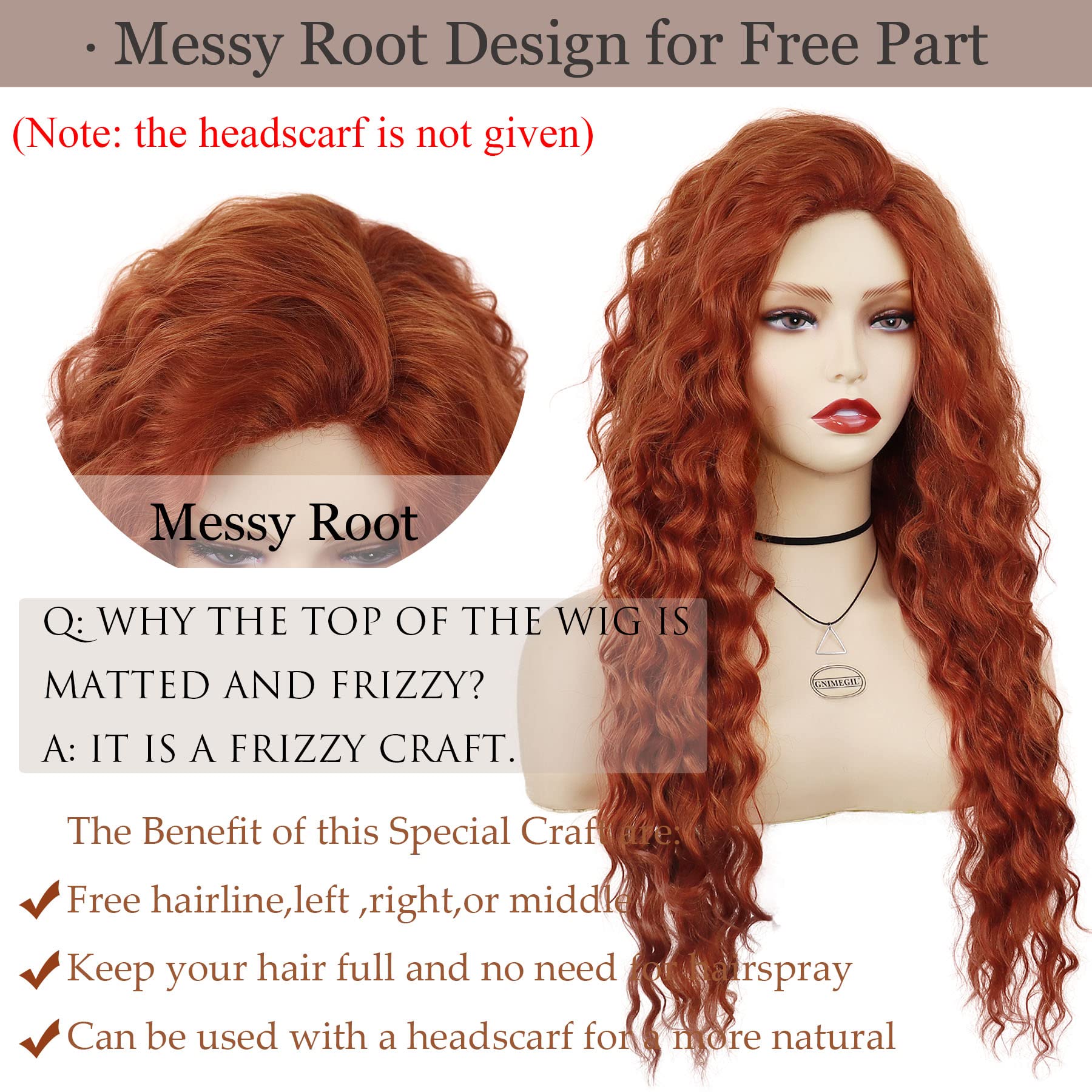 Amazon.com : GNIMEGIL Long Ginger Red Orange Curly Wig Synthetic