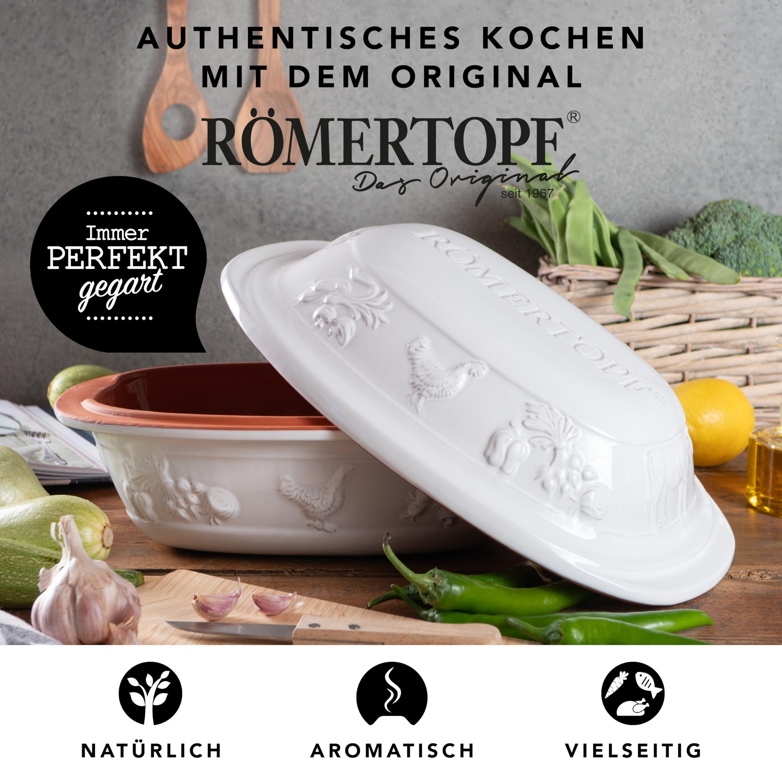 Römertopf RUSTICO Cocotte pour 4 personnes – Cocotte de 3 litres avec couvercle en céramique – Pour mijoter, rôtir et cuire à la vapeur – Passe au four