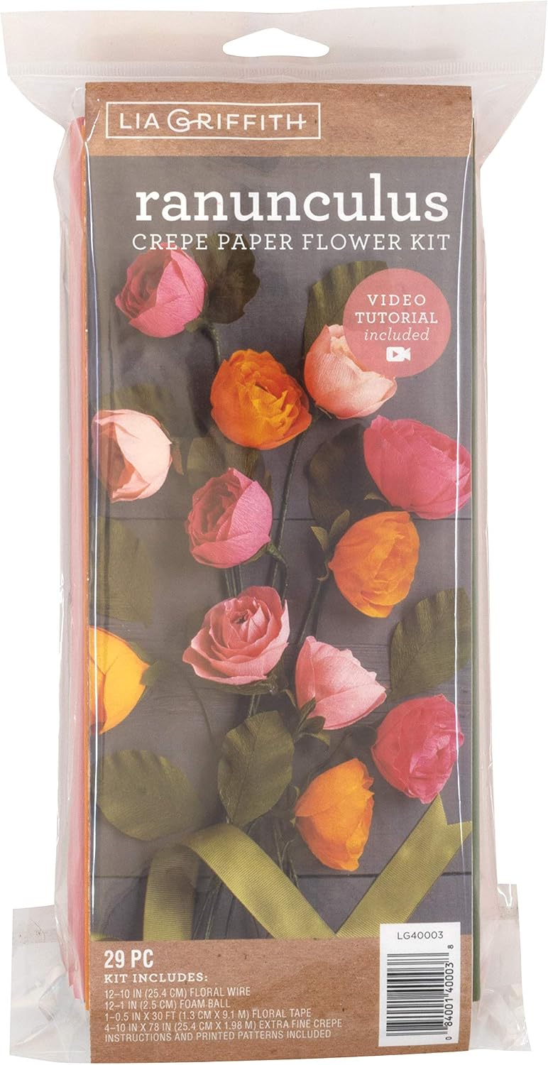 Creativity Street Lia Griffith LG40003 Crepe Paper Kit, Ranunculus Flowers, Assorted Sizes, Colors May Vary 29 Count