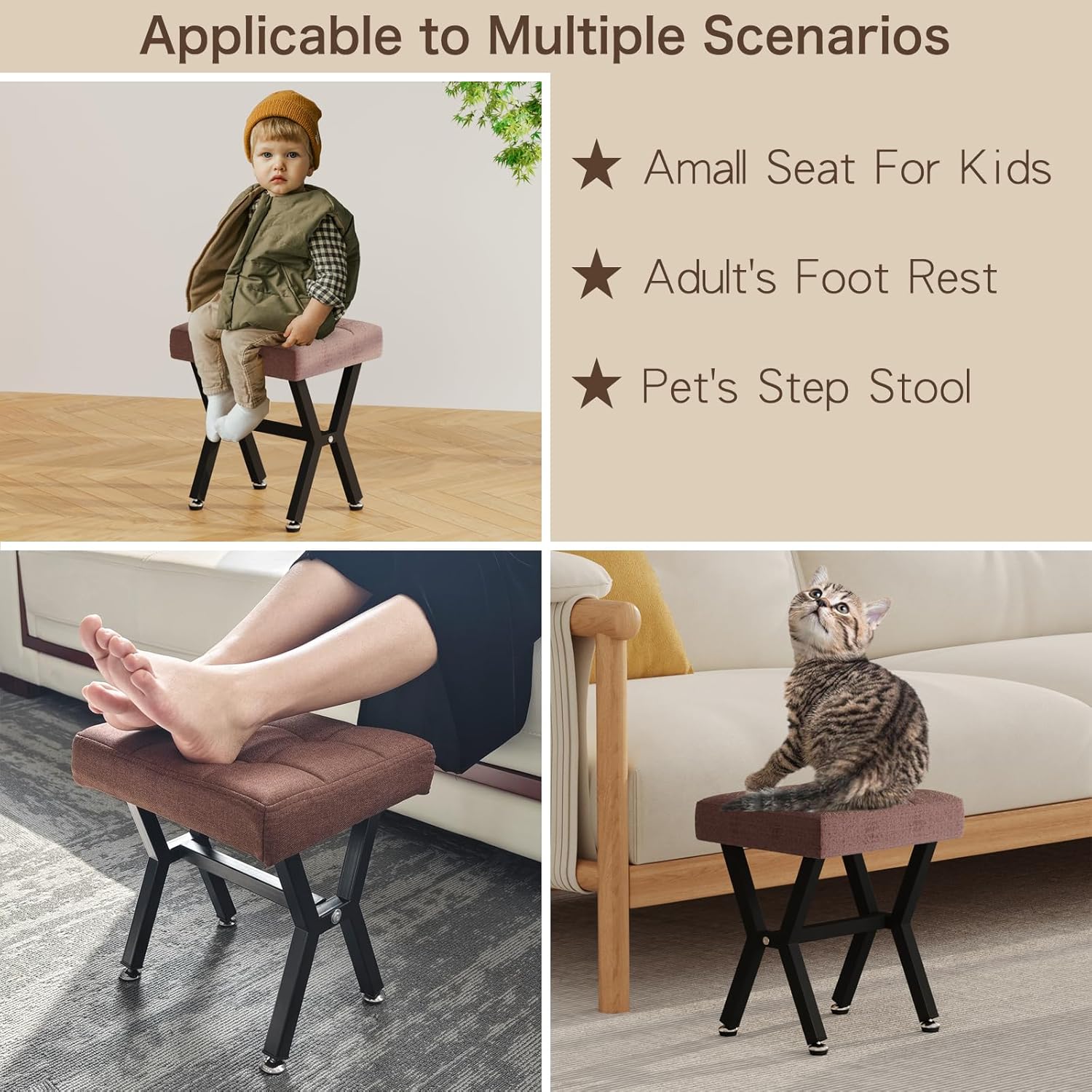 PROXRACER Modern Footrest Ottoman - Versatile Seating & Stylish Accent Stool with Plush Cushion for Living Room, Bedroom, or Office, Grey (Brown)