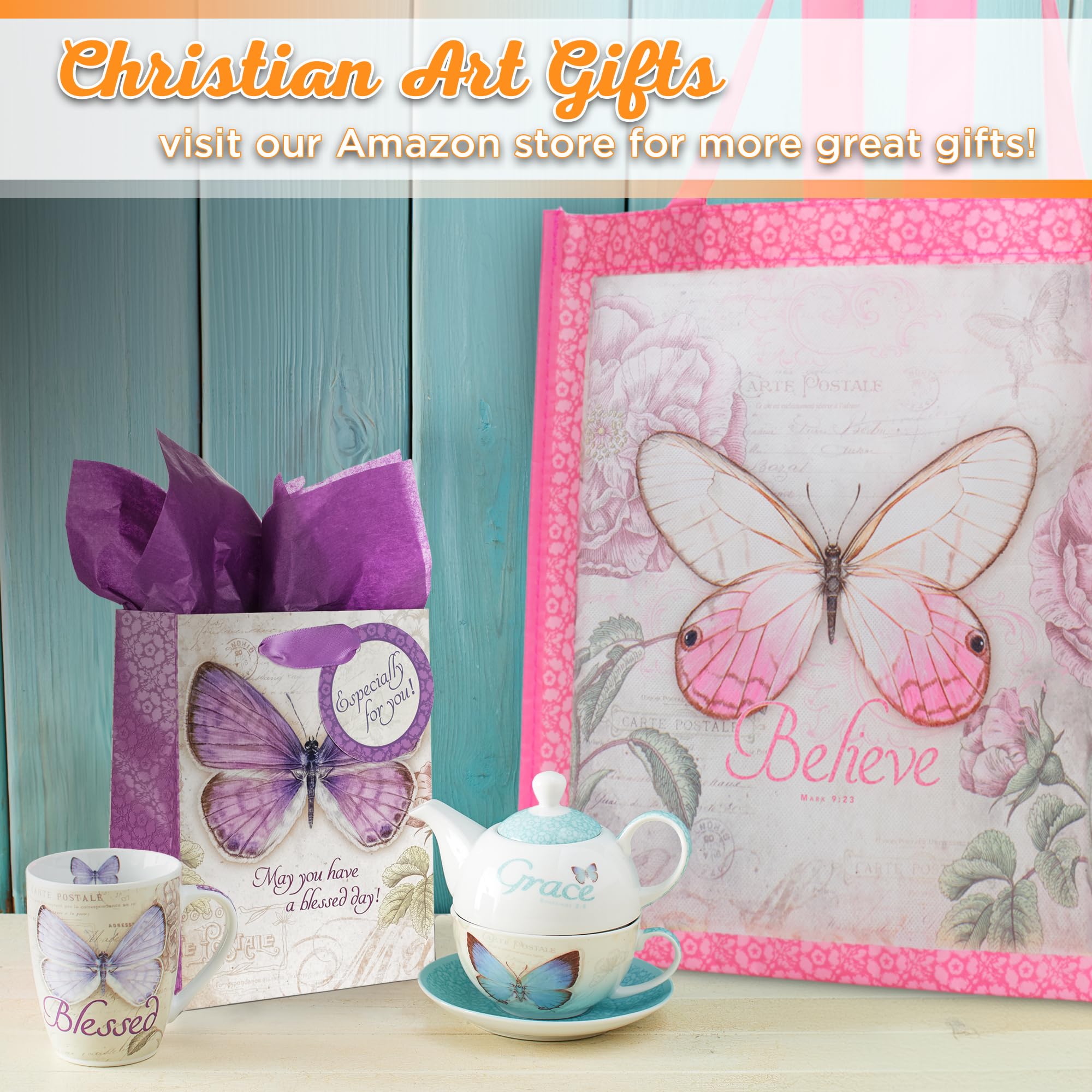 Christian Art Gifts Gift Bag, Card, and Tissue Paper Blessed Day Numbers 6:24 Bible Verse, Purple Butterfly, Small