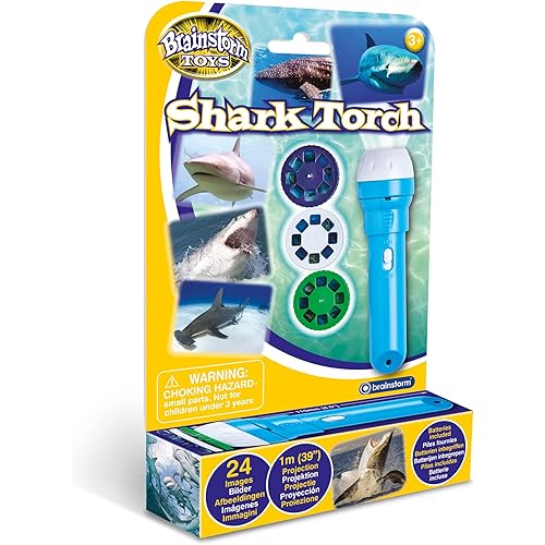 Brainstorm Toys: Shark Torch & Projector, Projects 24 Fascinating Colour Shark Images onto Walls and Ceilings, Includes 3 Slide Discs, Batteries Included, For Ages 3 and up