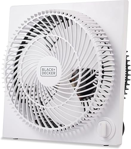 BLACK+DECKER 9-Inch Frameless Box Fan, Freestanding Desk Fan with 3-Speed Settings, Portable Fan for Home Office or Garage, BFB09W, White Blanco