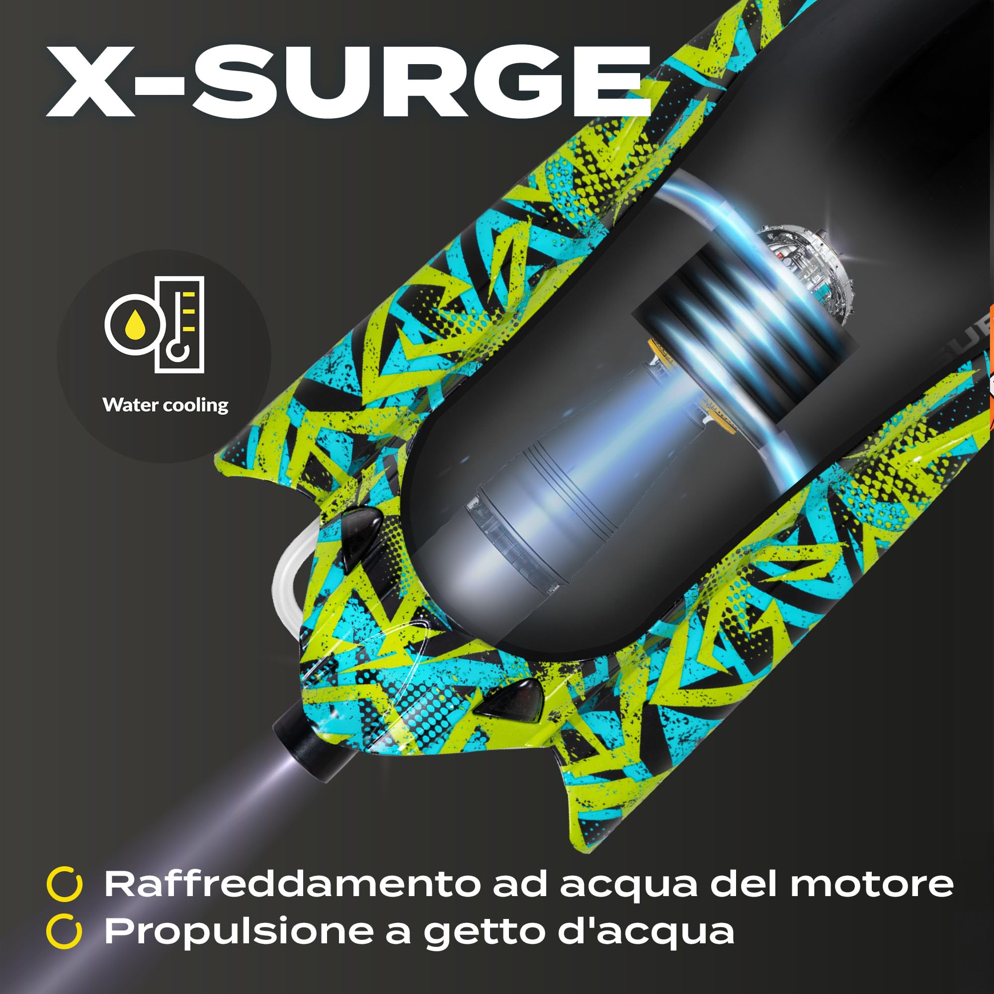 OVERMAX X-SURGE Barca da Corsa RC Telecomandata con Luce LED 35 km/h 1200 mAh Batterie 30 min di Divertimento Controllo Velocità Portata fino a 100 m, Giocattolo per Piscine e Laghi