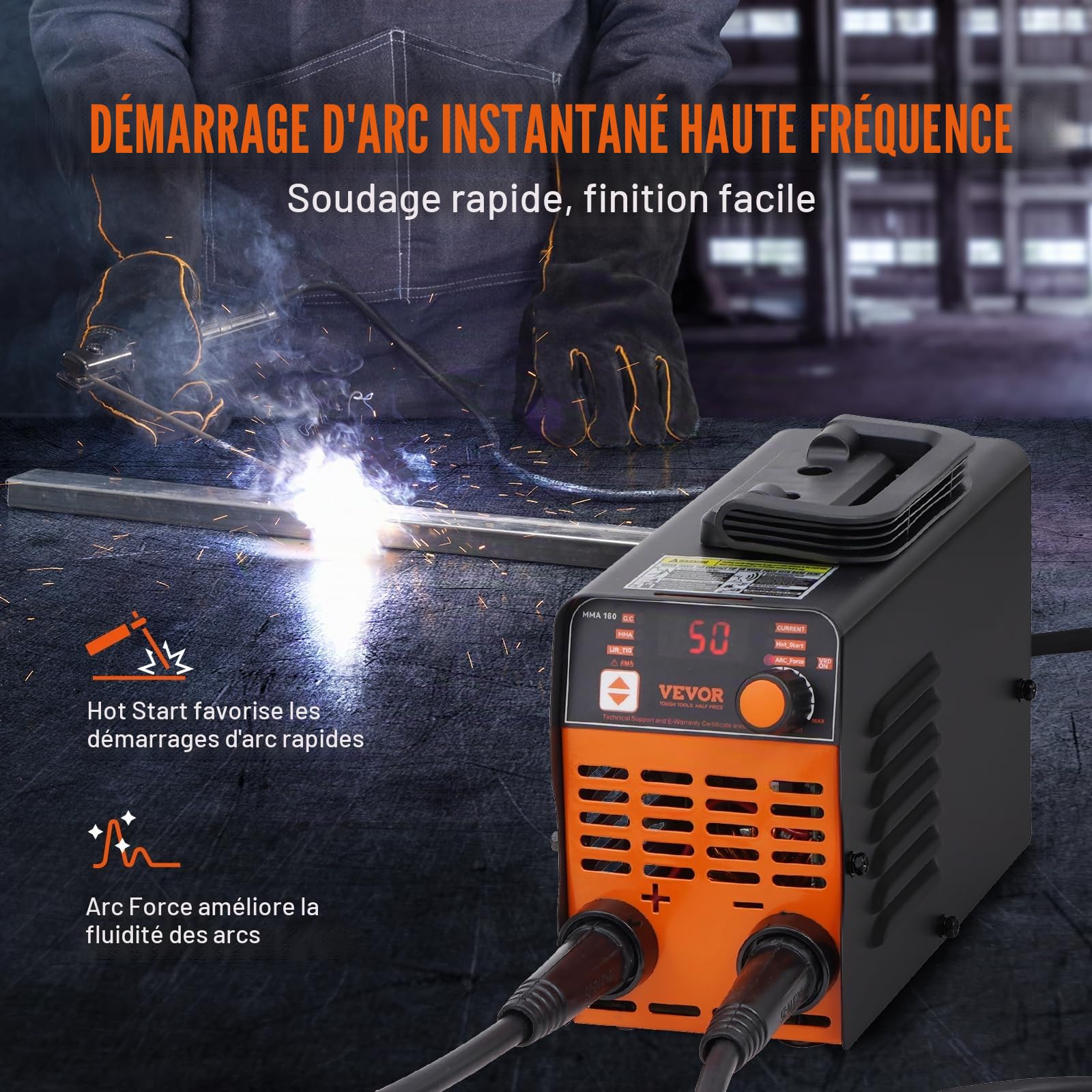 VEVOR Soudeuse à Bâton, 160 A, Poste à Souder ARC/Lift TIG avec Grand Écran LED, Machine de Soudage à Bâton Portable 2-en-1, Démarrage à Chaud, Antiadhésif, VRD, Machine à Souder ARC MMA pour Soudage