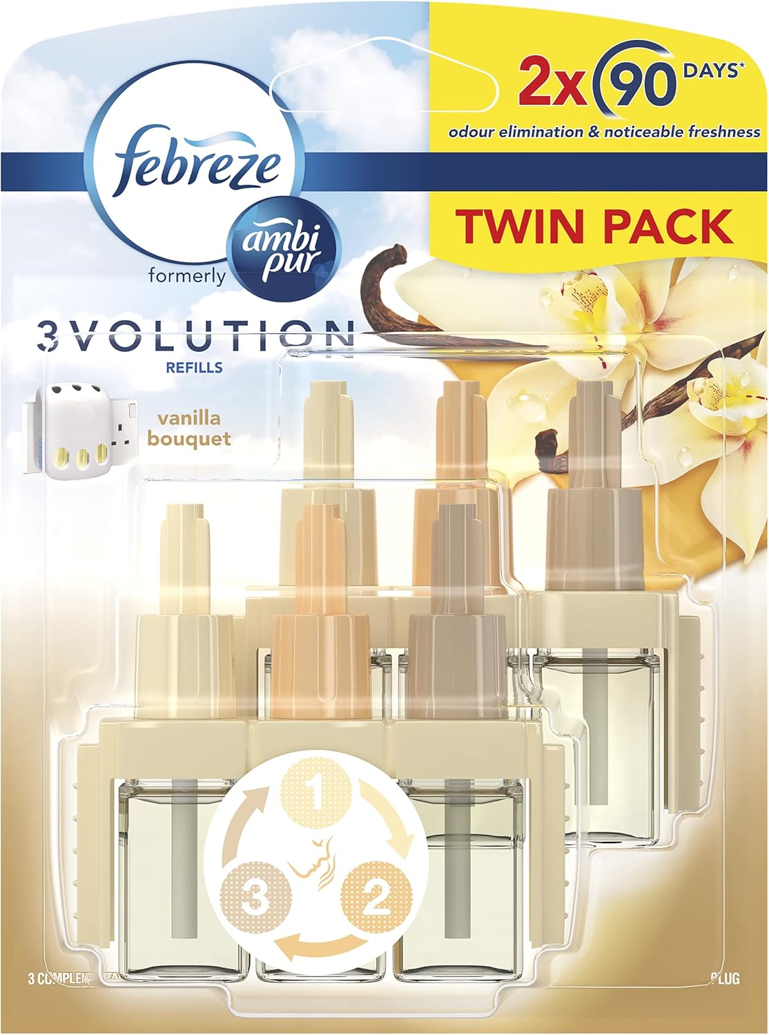 Febreze Ambi Pur 3Volution Air Freshener Plugin Diffuser Refill, Odour Eliminator, Vanilla